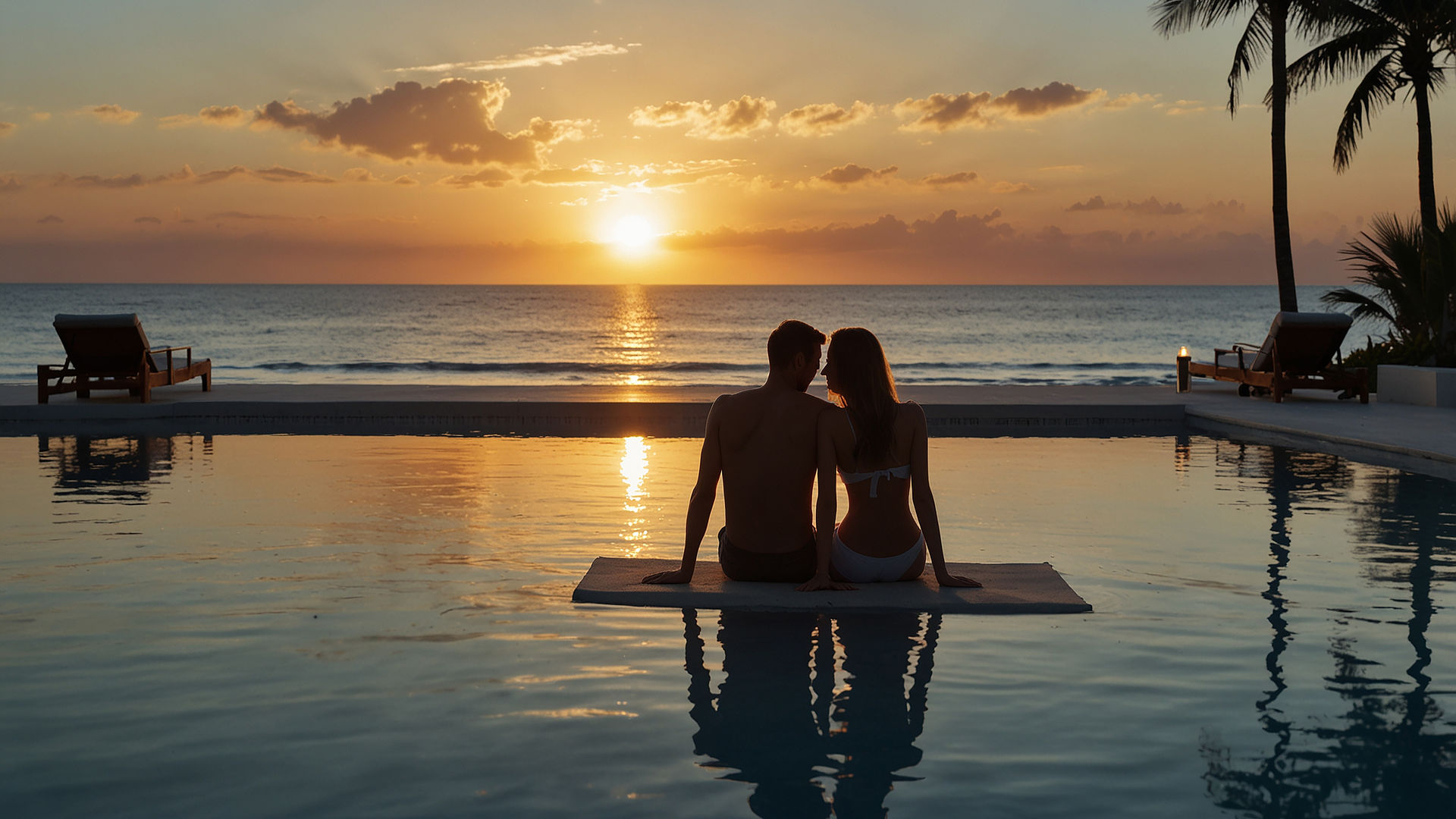 Romantic sunset by the pool in the Algarve