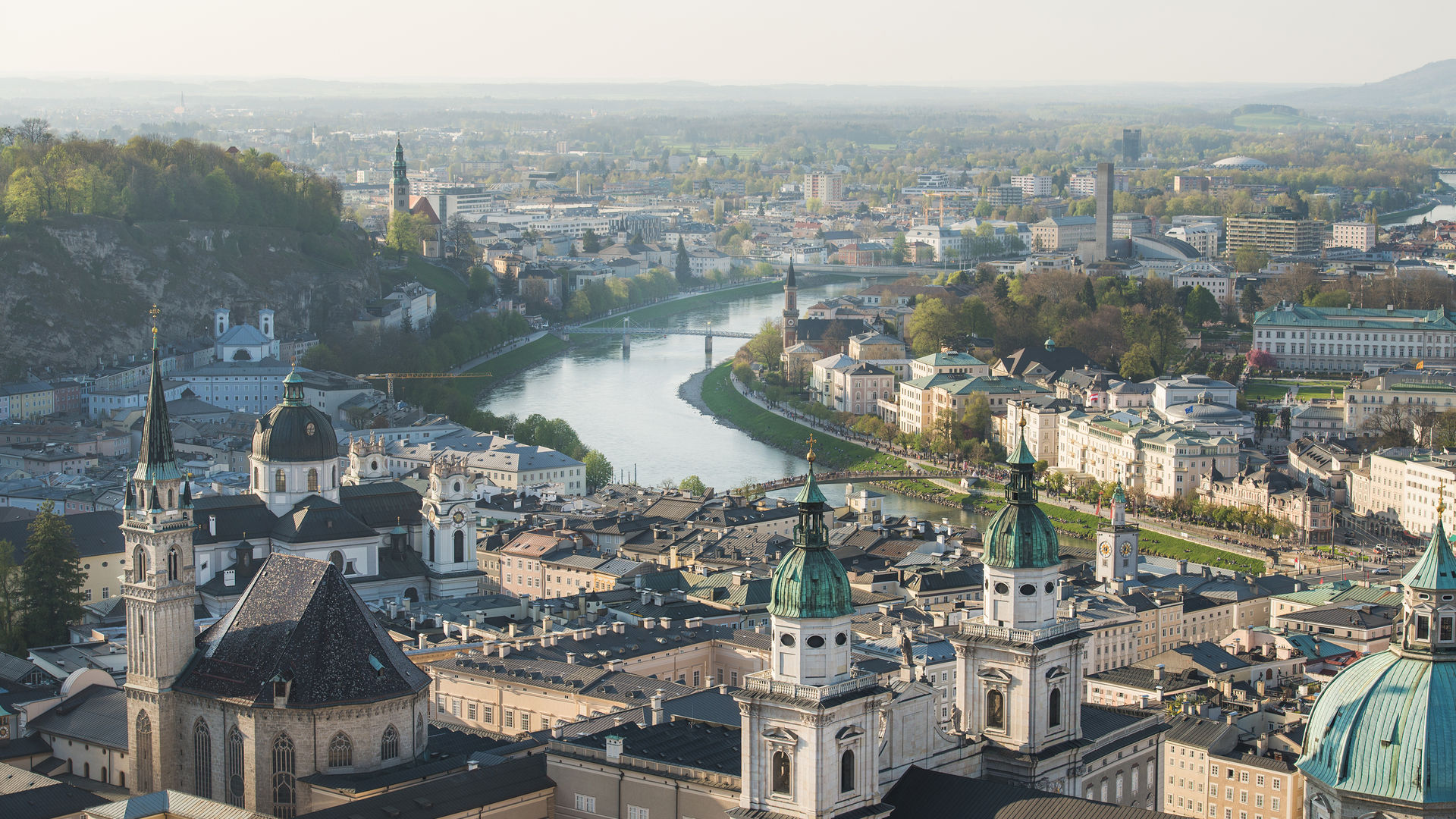 Panoramic view over the historic city center of Salzburg, Austria