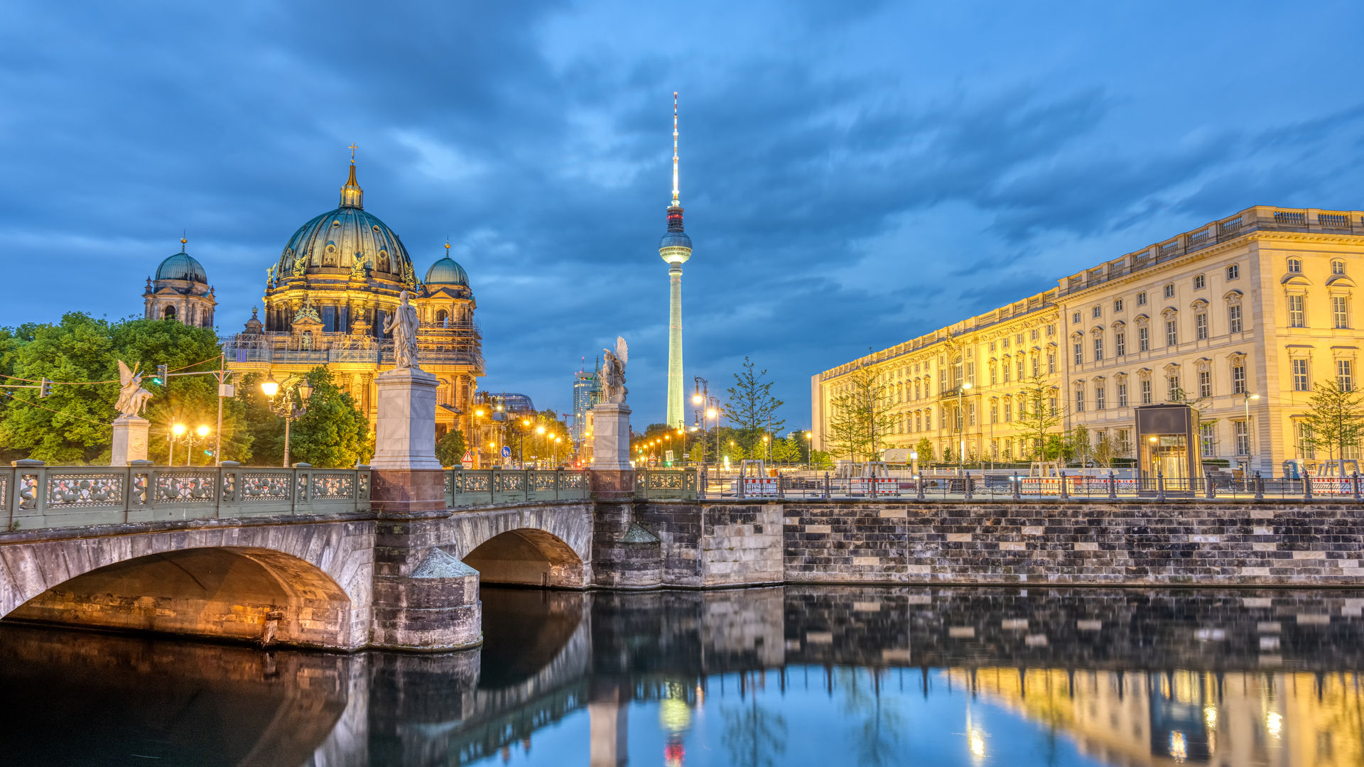 Berlin Cathedral, the famous TV Tower and a part of the reconstructed City Palace, Germany