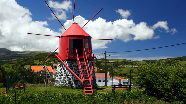 Traditional Red Windmill in Faial Island