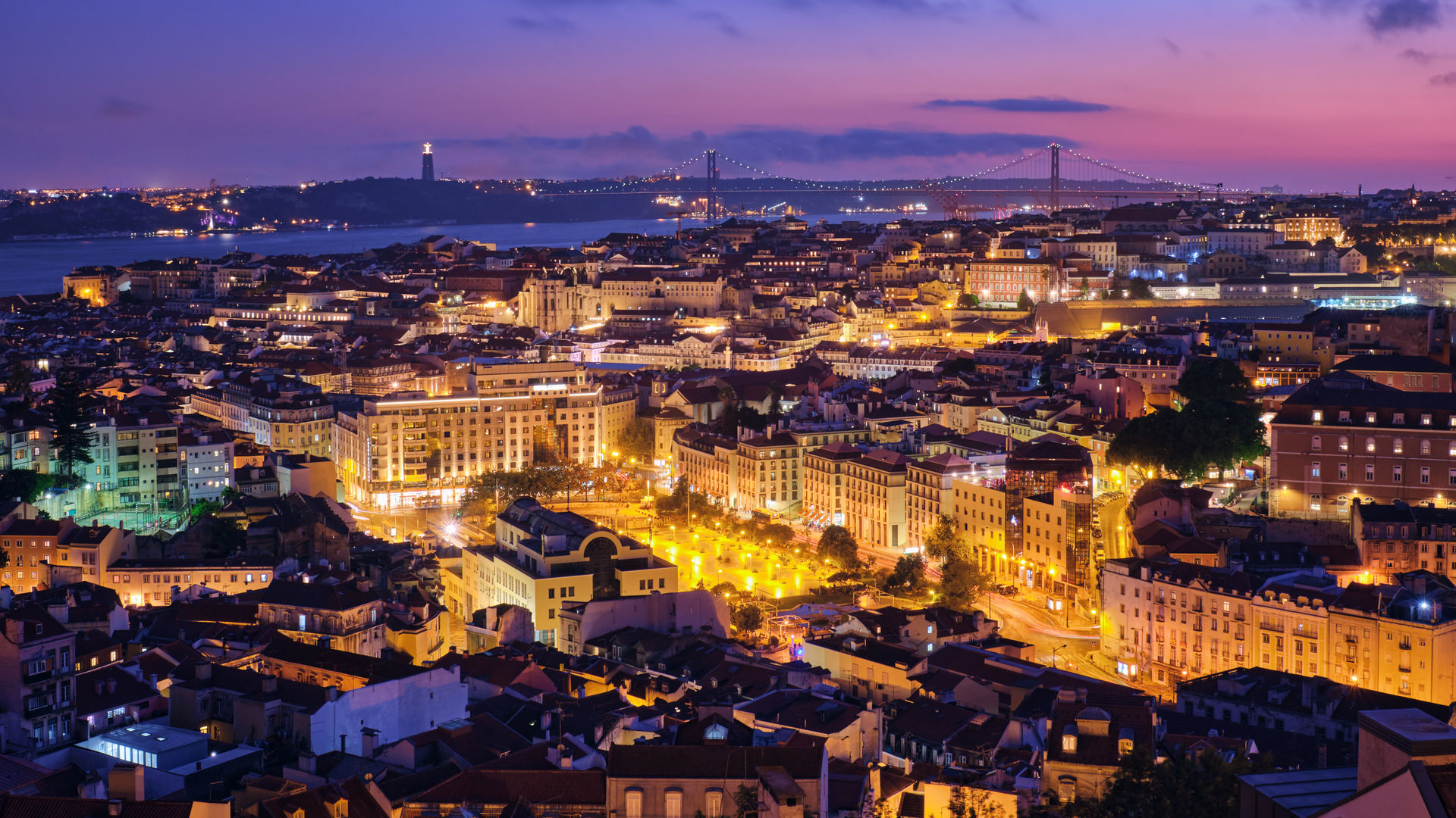 Lisbon city skyline at night