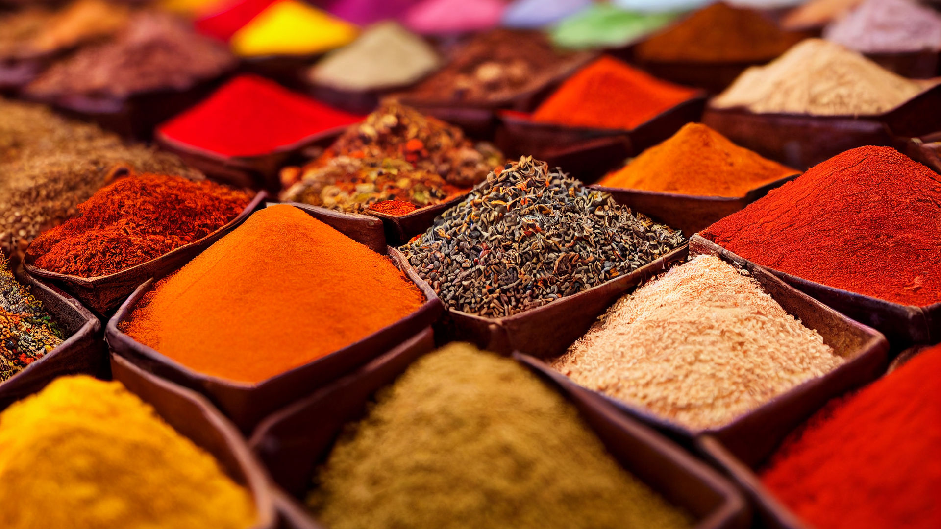Spices, herbs, and dried flowers in a Marrakech souk