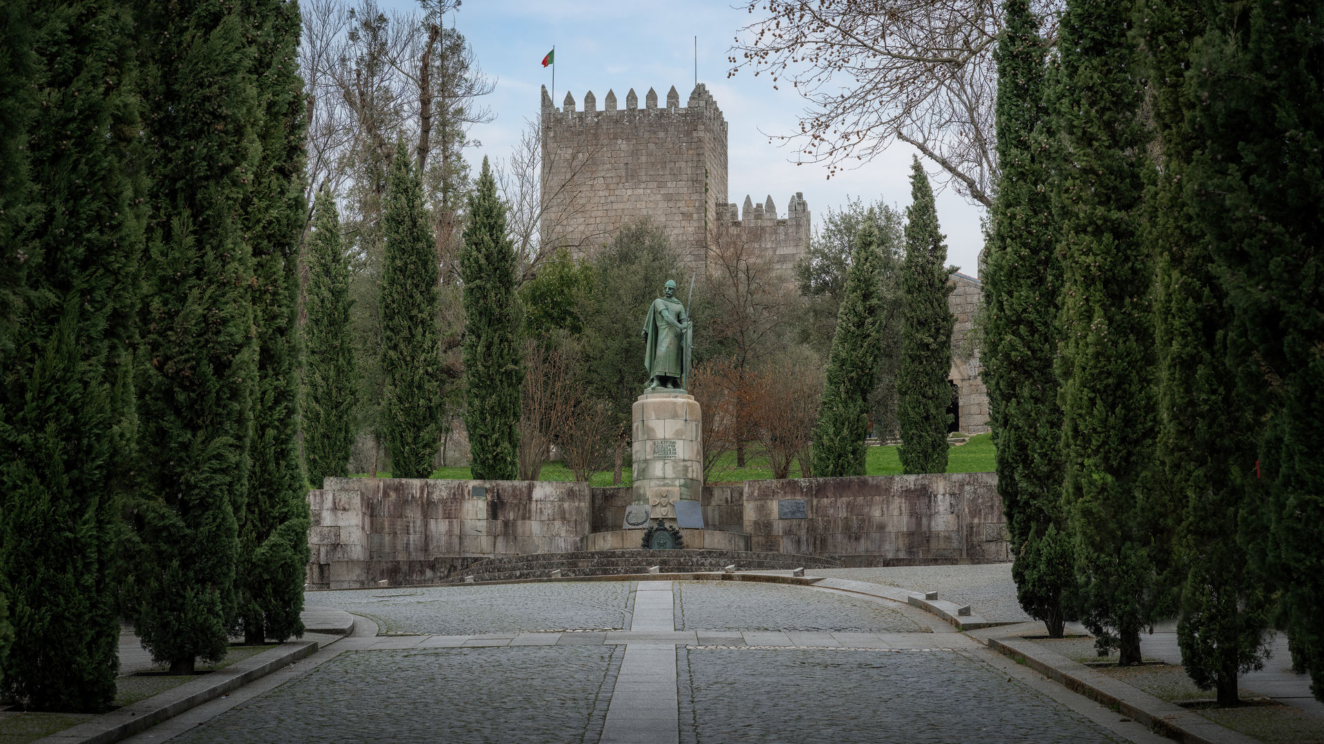 Castle of GuimarĂŁes and King Afonso Henriques (Afonso I of Portugal)