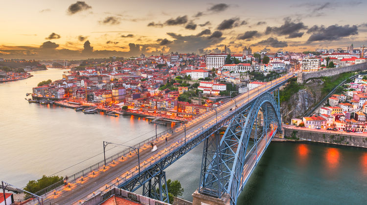 Dom Luis I Bridge and view of Porto