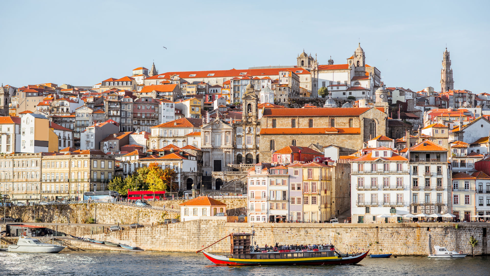 Colorful Ribeira district along the Douro River in Porto.