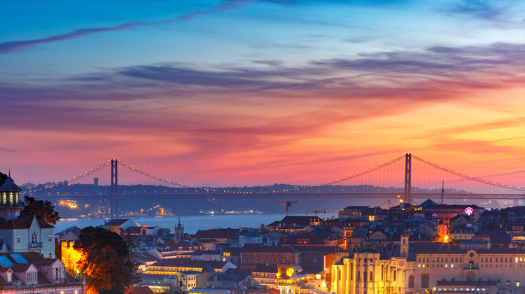 25 de Abril Bridge at Sunset, Lisbon, Portugal