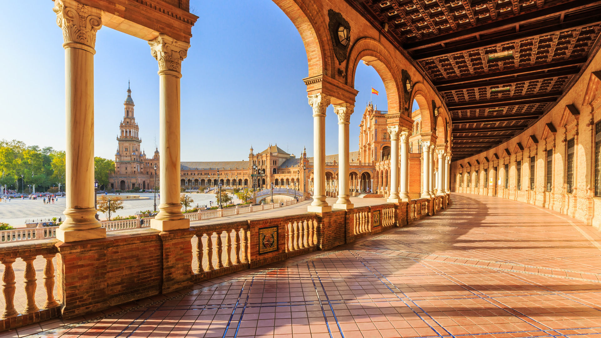 Under the arches of Plaza de España, Spain