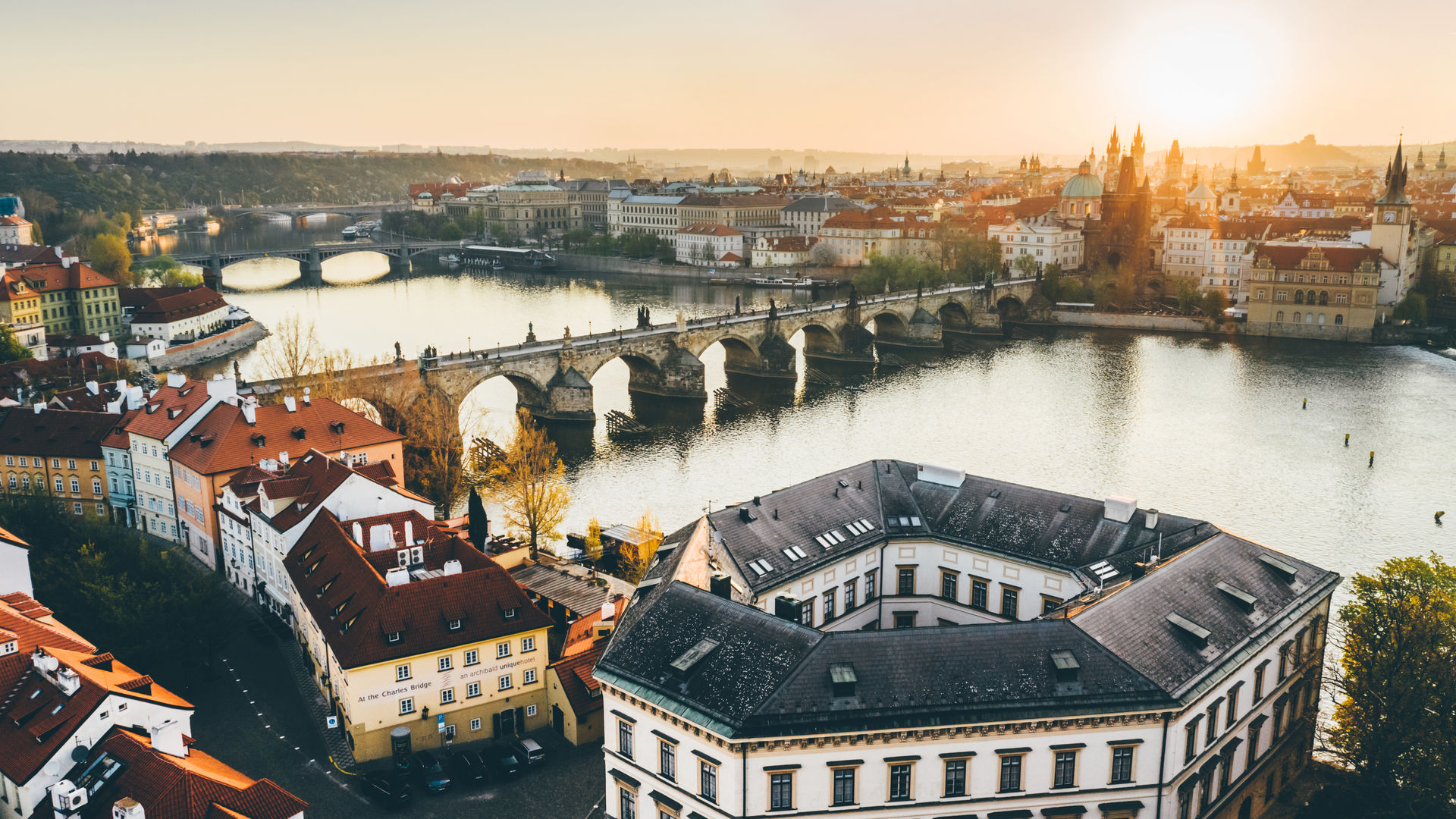 Aerial panorama of Old Town, Prague, Czech Republic