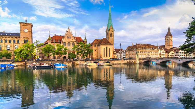 Historic cityscape of Zurich, Switzerland, on the Limmat River