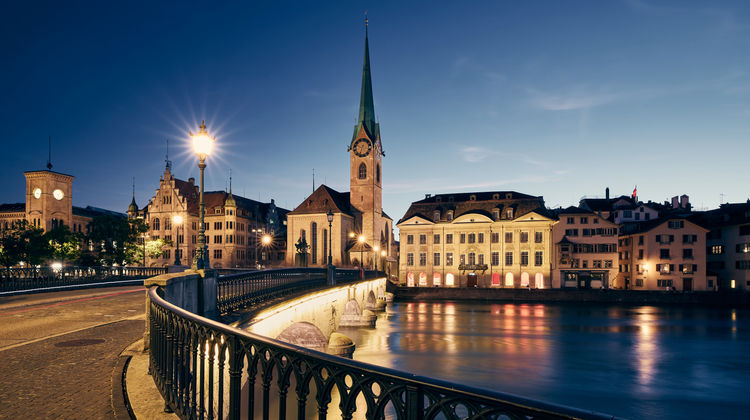 Zurich cityscape at dusk