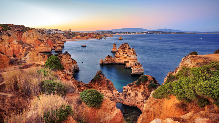 Sunset over the cliffs of Ponta da Piedade, Algarve