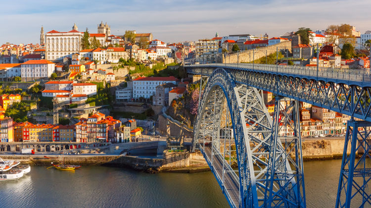 Dom Luís I Bridge and Colorful Ribeira Waterfront, Porto,