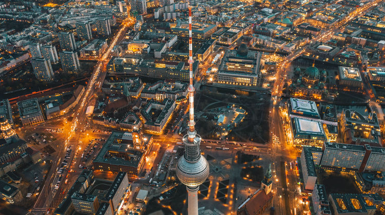 View of the cityscape of Berlin, Germany from the Alexanderplatz TV Tower