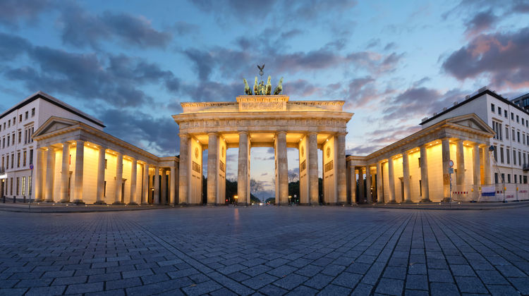 Brandenburg Gate at dusk in Berlin