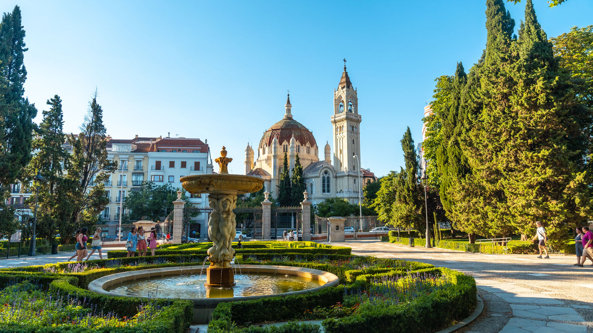 Church of San Manuel y San Benito Parish seen from the Retiro Park, Madrid, Spain