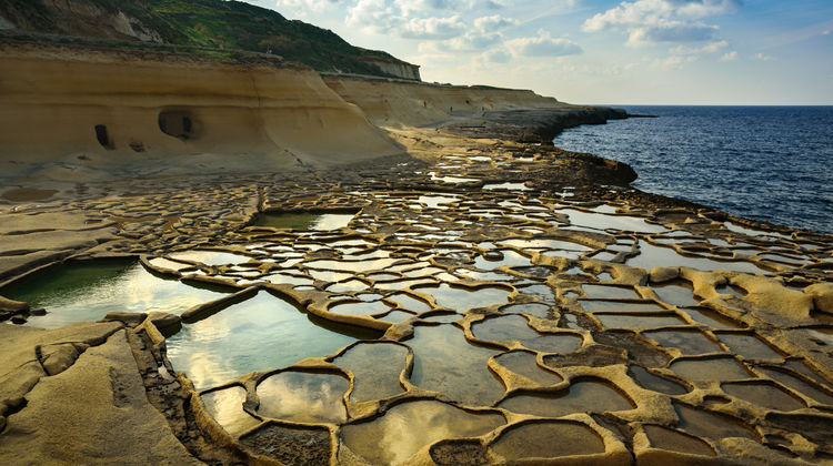 Salt evaporation pans in Gozo, Malta