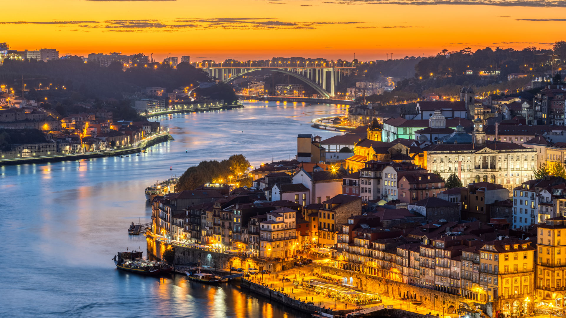 Porto's Old Town after sunset