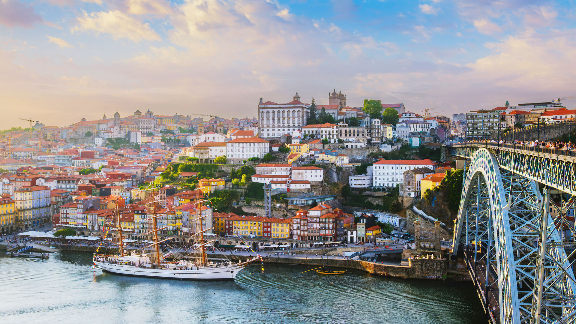 Porto skyline and Dom Luís I Bridge over the Douro River