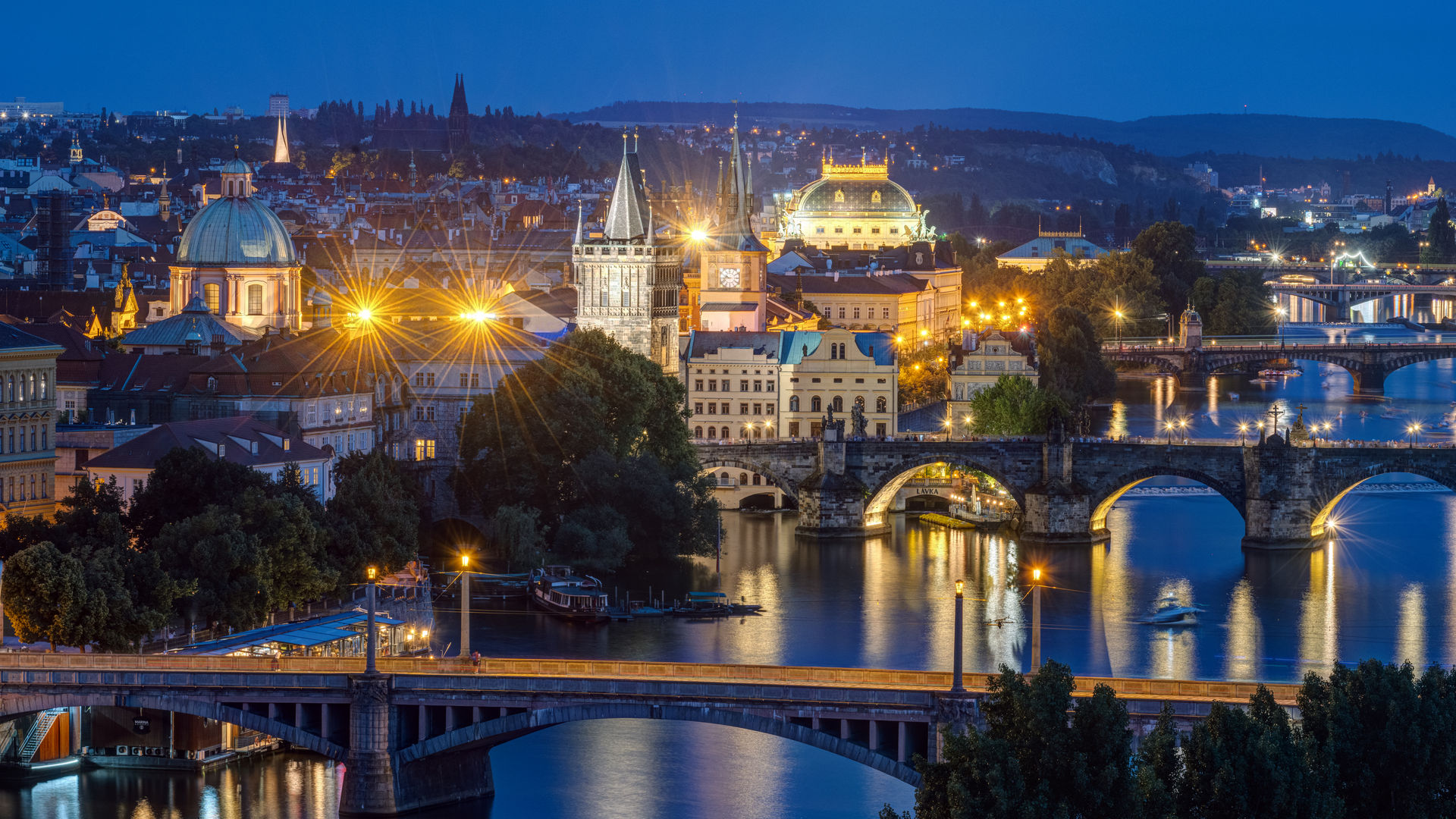 View of Prague at night, Czech Republic