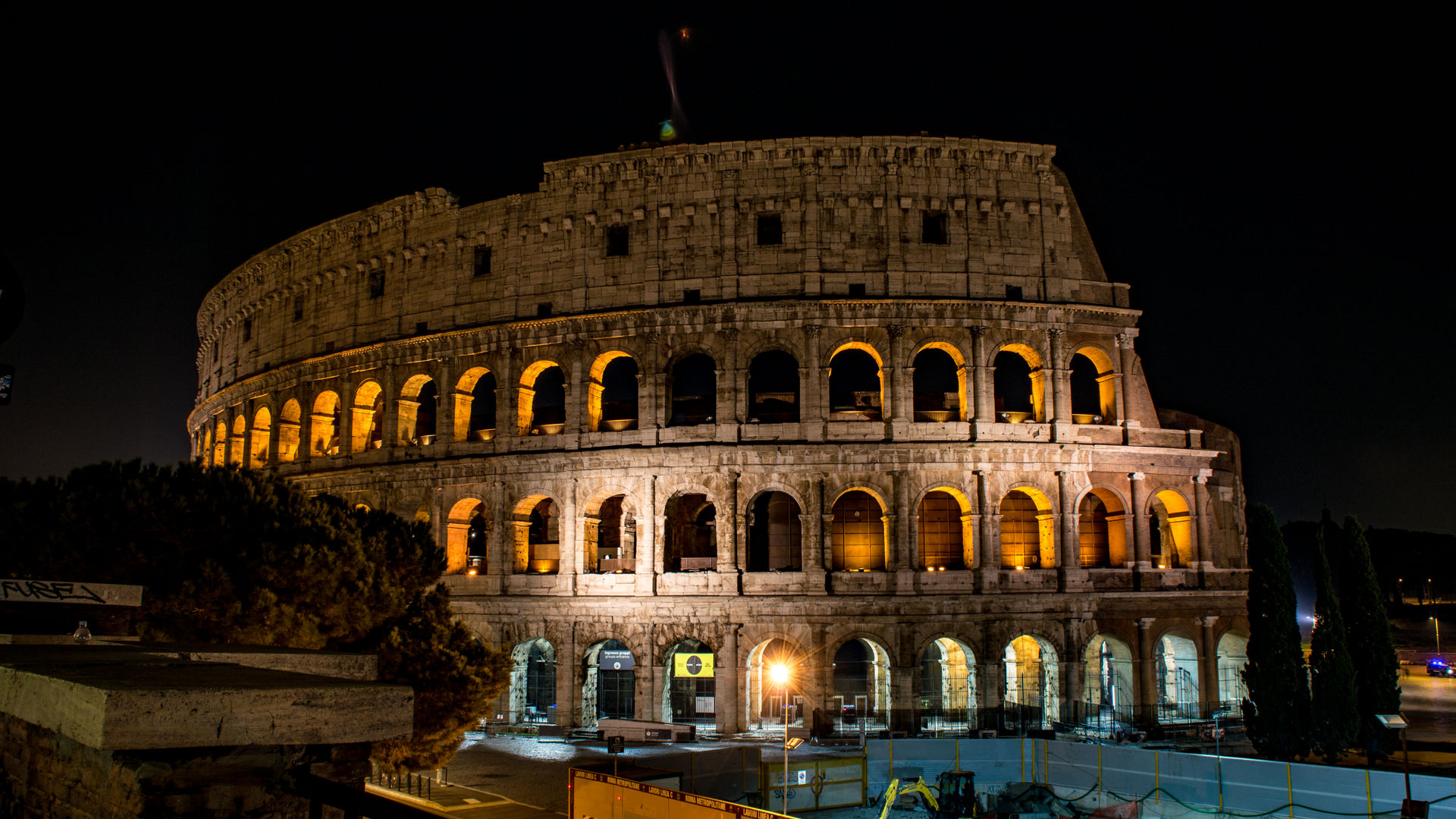 The illuminated Colosseum in Rome