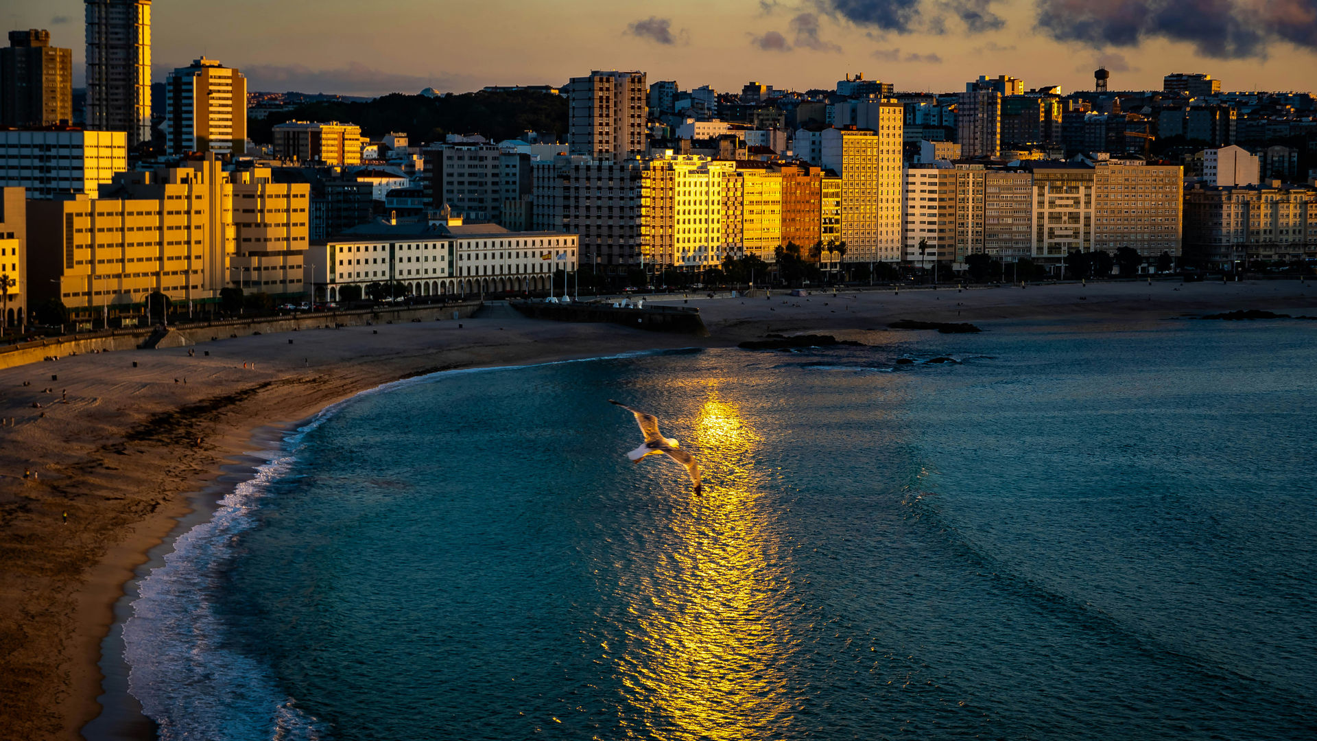 Playa del Orzán, La Coruna, Spain