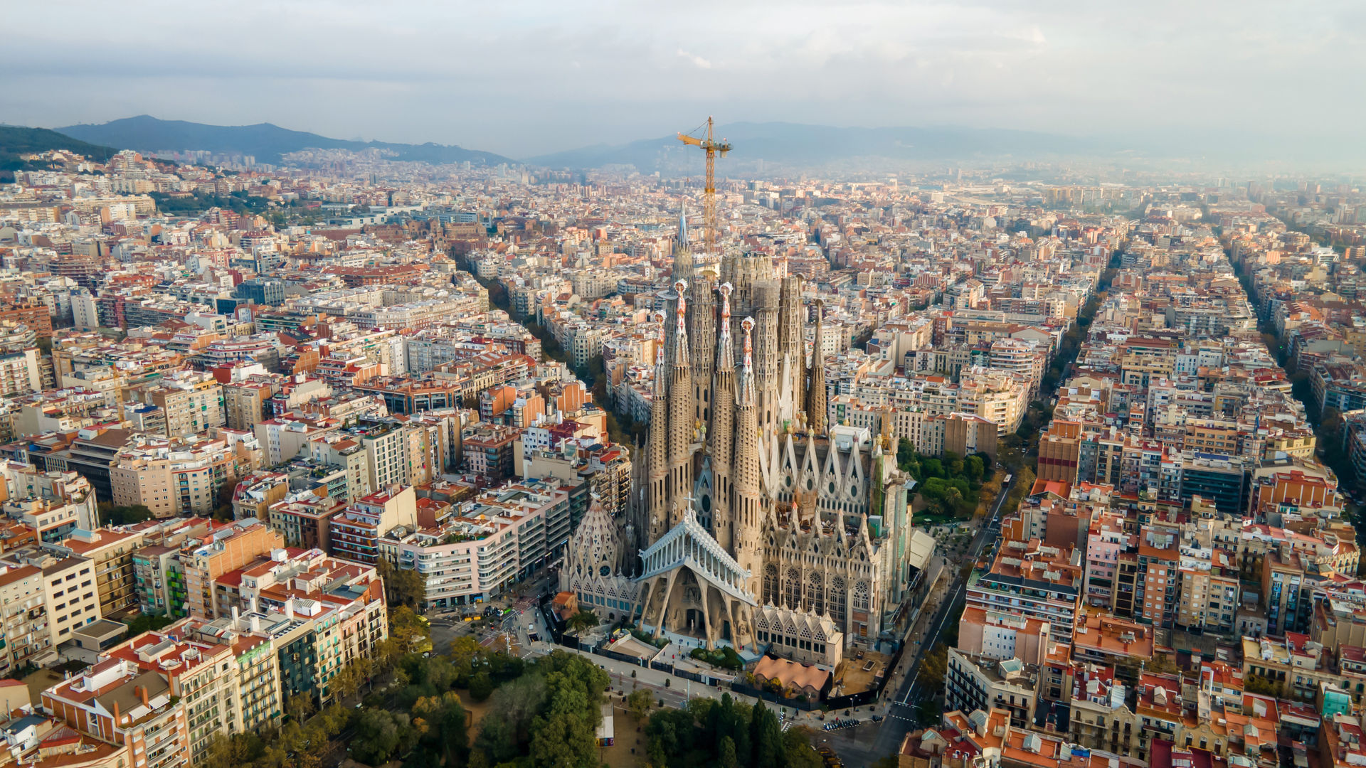 Aerial View of Barcelona's Sagrada Familia