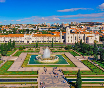 Aerial view of Jerónimos Monastery in Belem Lisbon