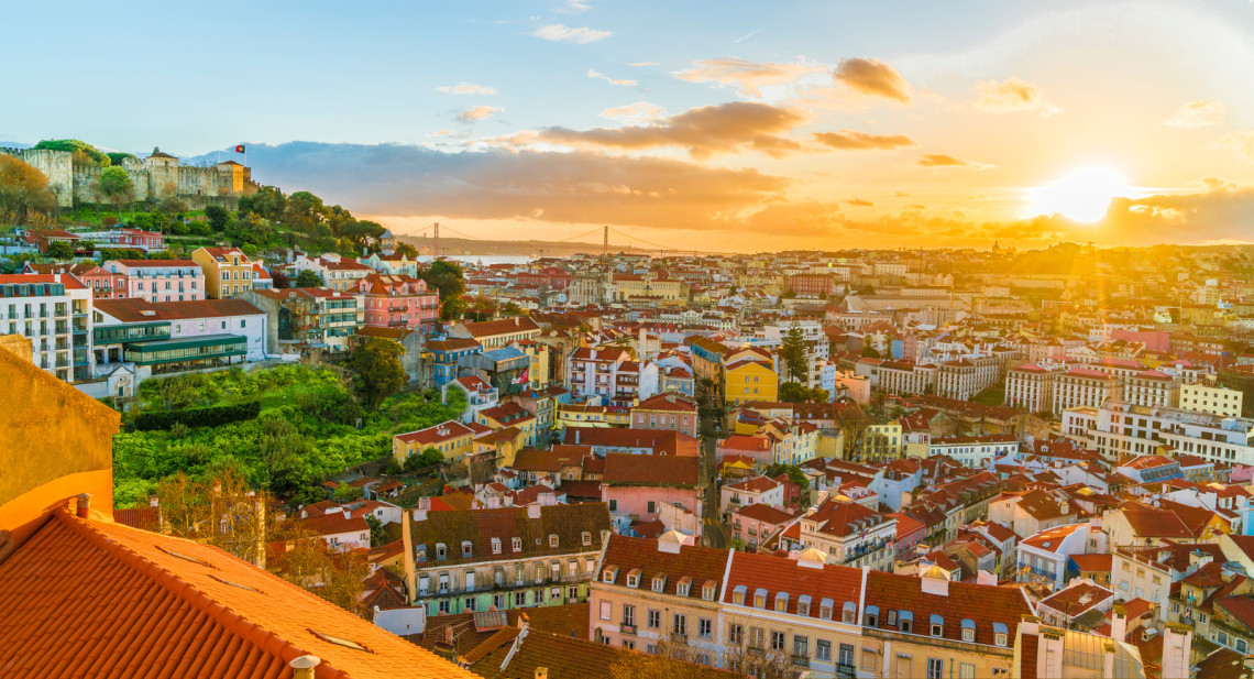 Panoramic view of Lisbon at sunset, Portugal Lisbon at sunset, Portugal