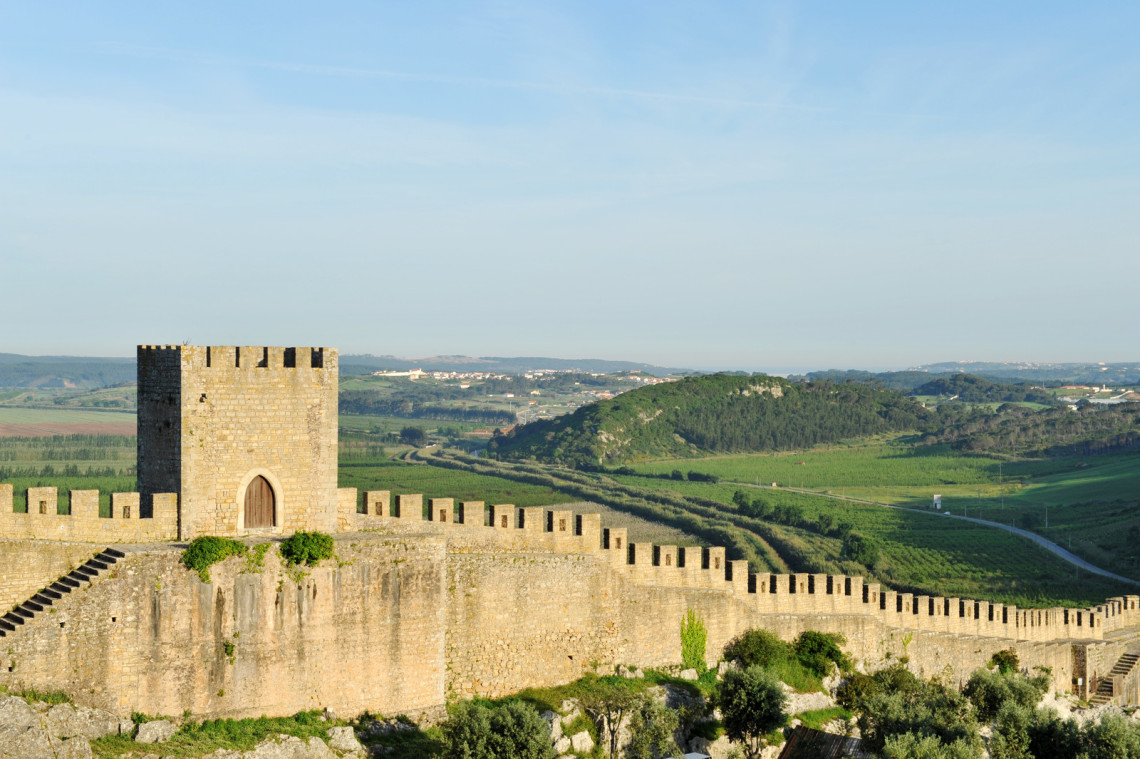 Óbidos Castle in Portugal Fortified wall surrounding the medieval town of Óbidos,Portugal.