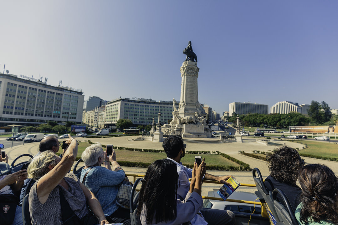 Tourist bus around in the city of Lisbon Portugal