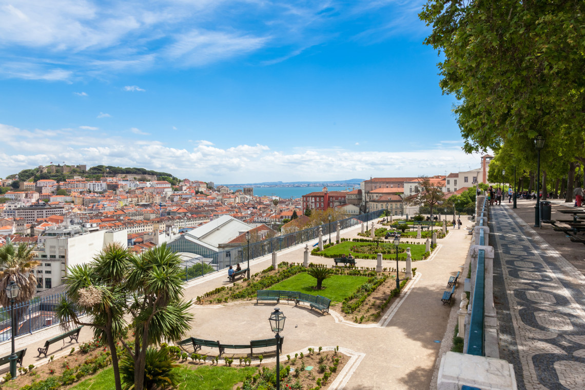 Lisbon, Portugal Cityscape and Skyline seen from the Miradouro de São Pedro de Alcântara