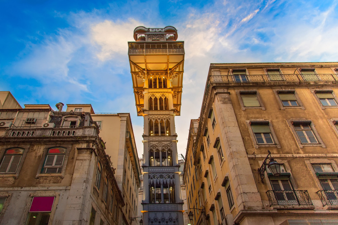 Santa Justa Elevator Entrance located near Rossio Square in Lisbon historic city center