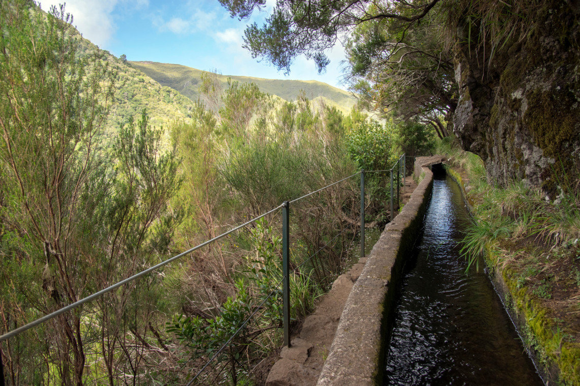 Levada das 25 fontes, touristic hiking trail, Rabacal, Madeira island, Portugal Levada das 25 fontes, touristic hiking trail, Rabacal, Madeira island, Portugal