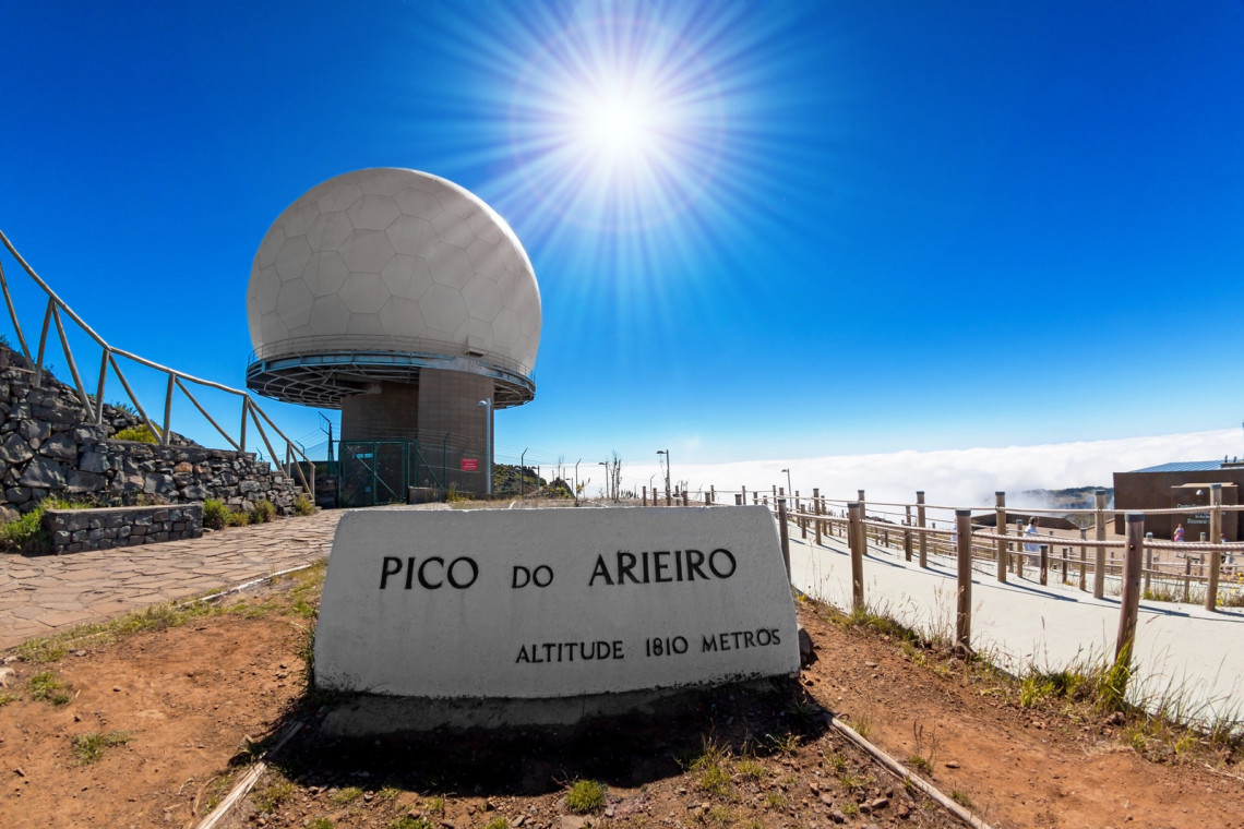 Big round radar tower at Pico do Arieiro. Madeira island. Portugal.