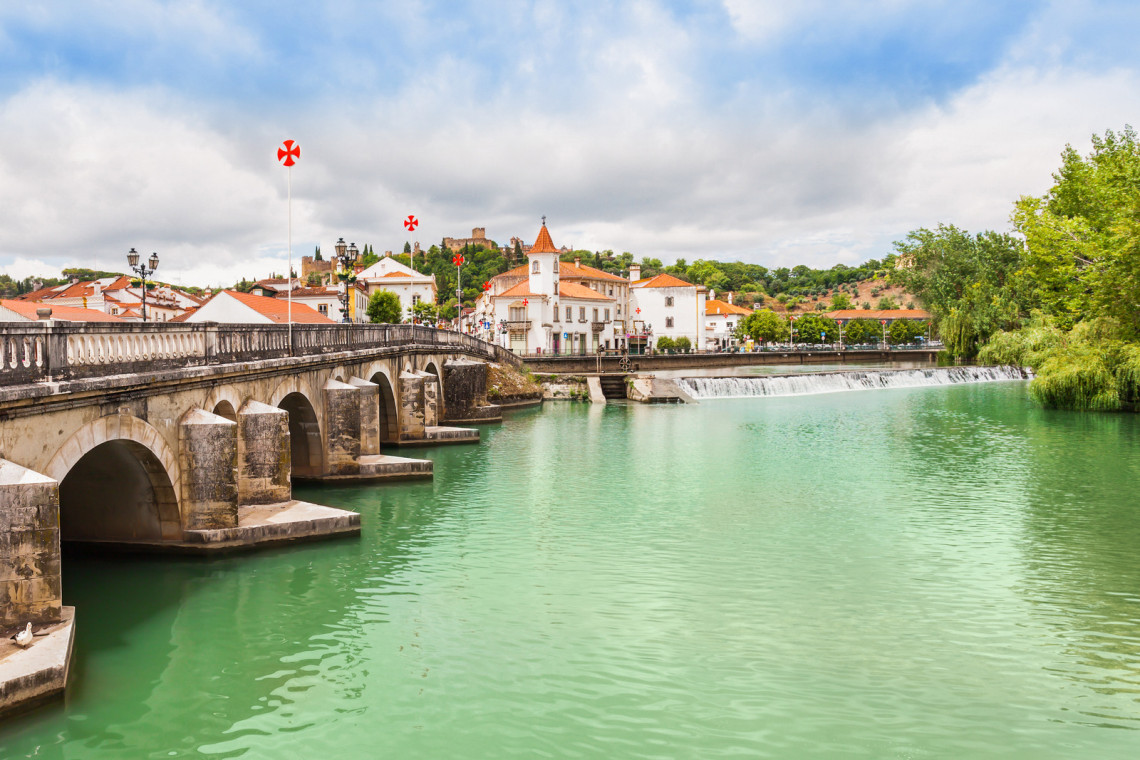Nabão River in Tomar, Portugal nabão-river-tomar-portugal-bridge-city-monument-building