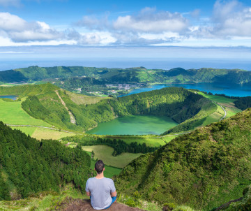 Young man at Sete Cidades lake in The Azores