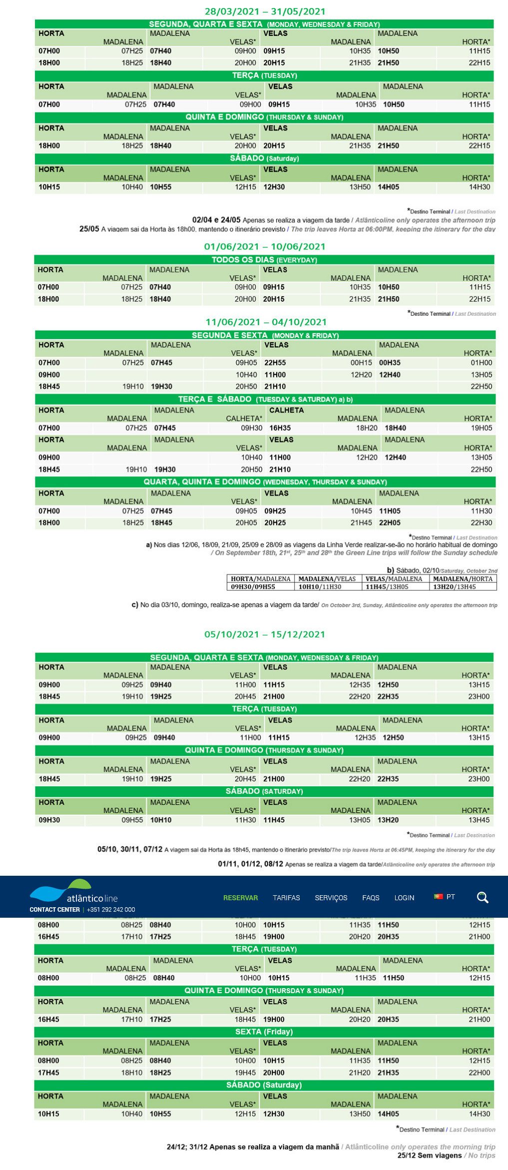 Green line schedules for inter-island ferry trips in the Azores Green line schedules for inter-island ferry trips in the Azores