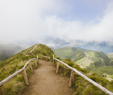 Boca do Inferno Viewpoint, Sete Cidades, São Miguel Scenic trail leading to Boca do Inferno Viewpoint overlooking Sete Cidades twin lakes, São Miguel Island, Azores