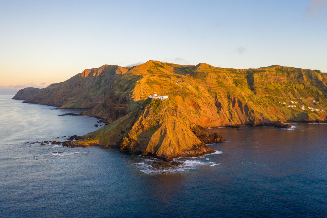 Lighthouse on top of cliffs in Santa Maria Island, Azores