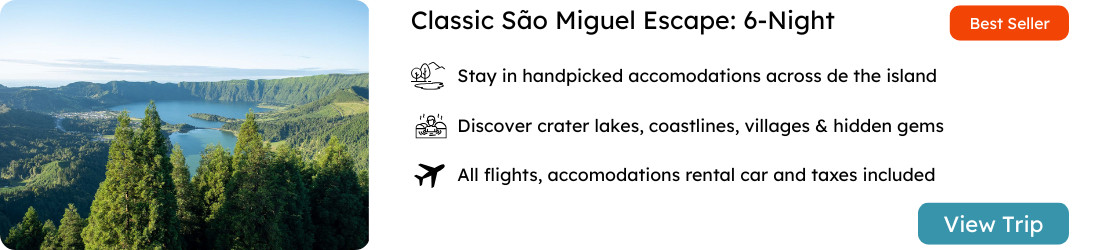Panoramic view of Sete Cidades lakes and lush landscape in São Miguel Island for the Classic São Miguel Escape 6-Night Package