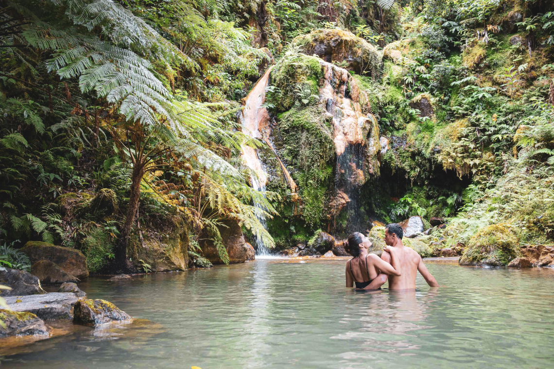 Located halfway between the summit of Pico da Barrosa and the city of Ribeira Grande, these hot springs are set under a rainforest-like ravine with towering ferns, making for a very pre-historic feel. 