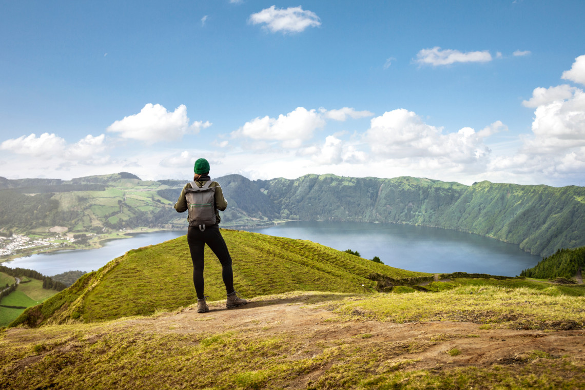 Woman Hiking in Sete Cidades Lake, São Miguel Island, Azores