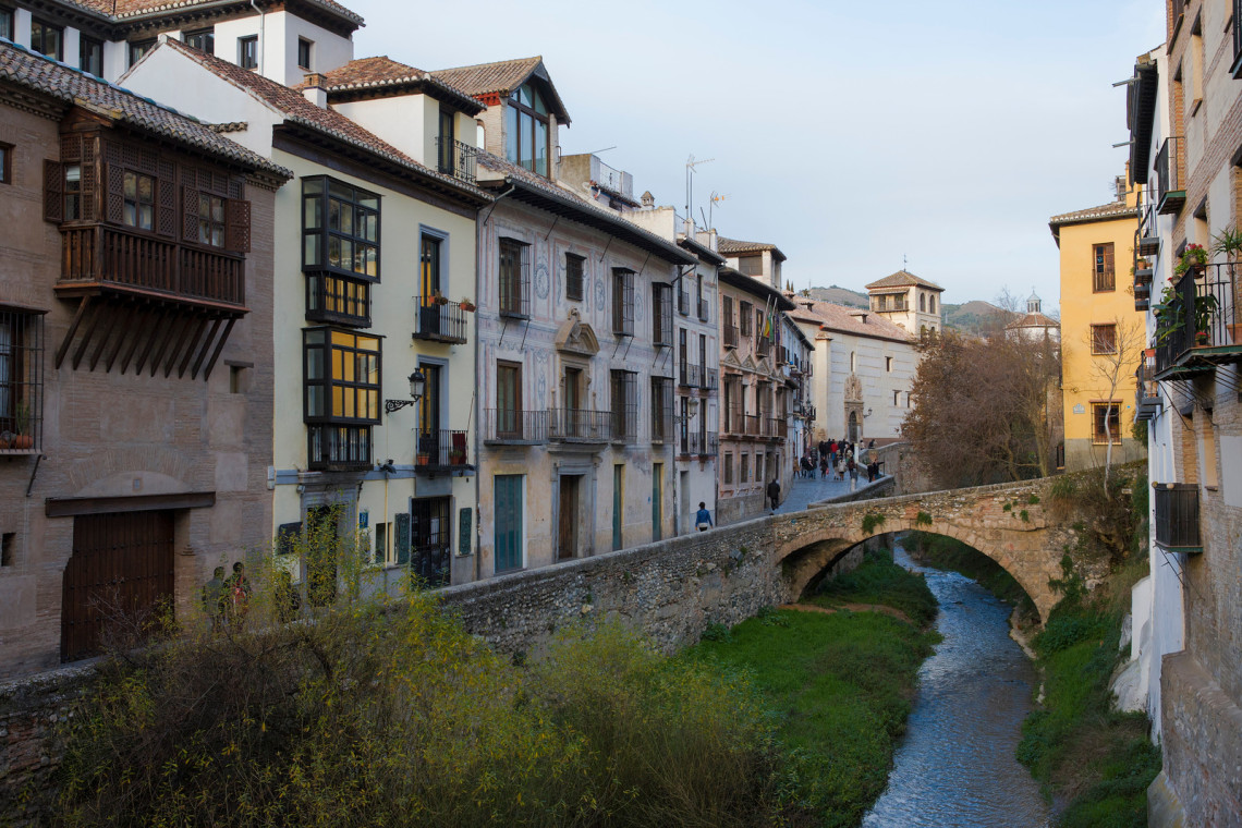 The River Darro, Carrera del Darro and the Espinosa Bridge, El Albaicin, Granada, Spain the-river-darro-carrera-del-darro-and-the-espinosa-bridge-el-albaicin-granada-spain