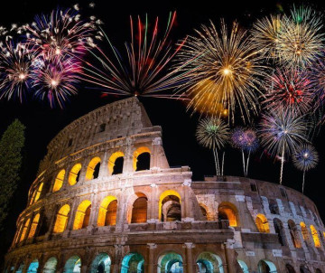 New Year's Eve in Rome rome colosseum with fireworks on new year